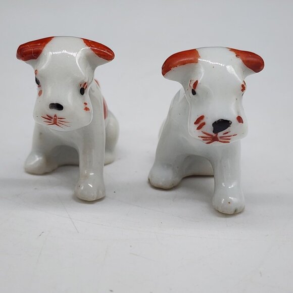 Vintage Ceramic Japan Scotty Dog Figurines Pair Red & White 1.5" Tall - Picture 3 of 6